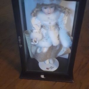 EXQUISITE NEW IN GLASS CASE Soft Expressions 16" Bisque Porcelain Doll.